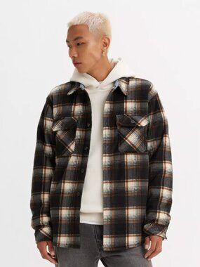 Levi's Microfleece Bonded Sherpa Shirt Shacket Brown Men's Size Large EUC